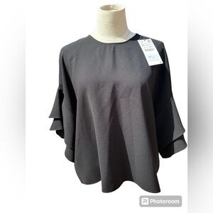 Zara Black Ruffle Sleeve Blouse